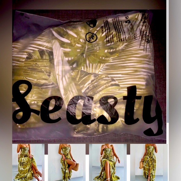 zeasty tropical palm print maxi dress with smocked bodice and slit. NEW Large - Picture 8 of 15